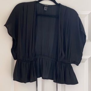 black sexy silky front-tie top